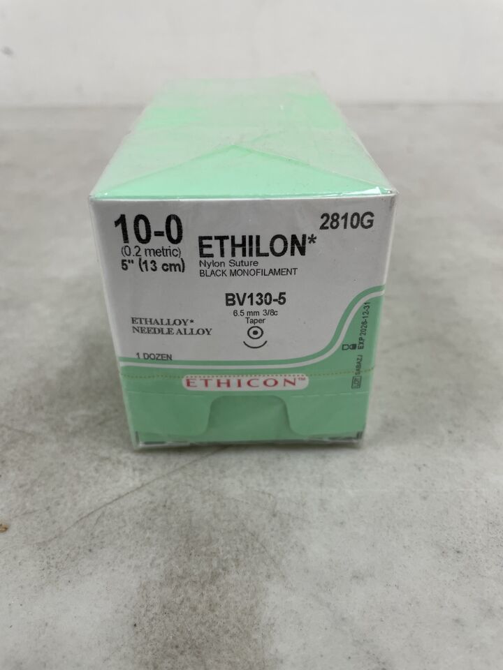 2810G - ETHICON - Ethilon Non-Absorbable Monofilament Nylon Suture, Size 10-0, 5 in. Length, BV130-5 Needle , ( BX/12 ) - ( Expiry Date : 2026-12-31 )