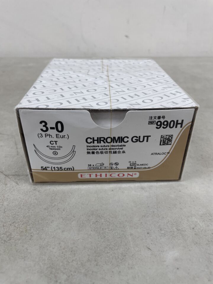 990H - ETHICON - Surgical Gut Suture - Chromic, Taper Point, Absorbable, Chromic Monofilament 54" = 135cm, Size: 3-0 , ( BX/36 ) - ( Expiry Date : 2027-09-30 )