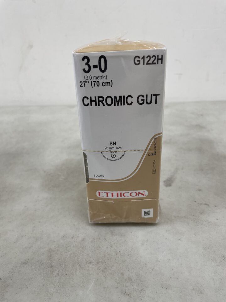 G122H - ETHICON - Gut Chromic Absorbable Monofilament Suture, Size 3-0, 27 in. Length, SH Needle , ( BX/36 ) - ( Expiry Date : 2029-07-31 )