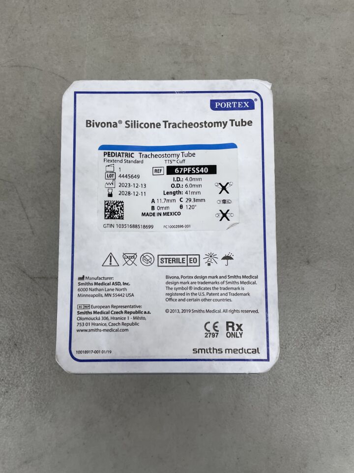 67PFSS40 - SMITHS MEDICAL - Bivona Tracheostomy Tube TTS, Pediatric, Size 4.0, (EA)