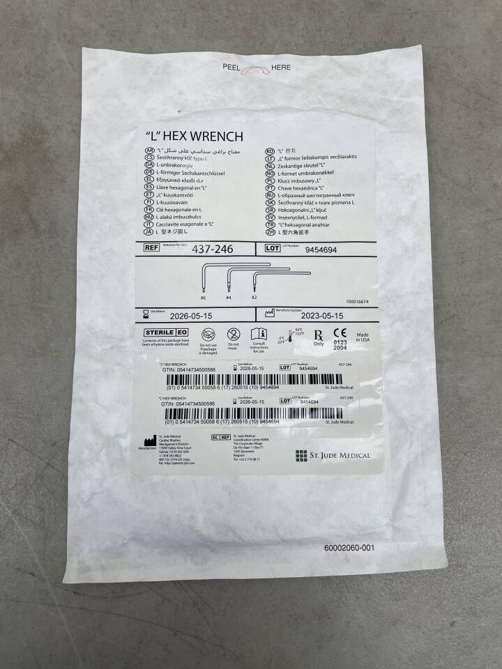 437-246 - ST JUDE MEDICAL - "L" Hex Wrench, (Sizes - #2, #4, #6, (EA)