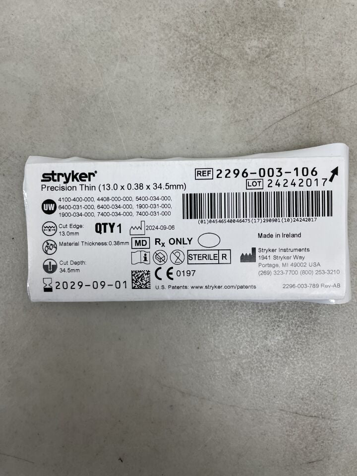 2296-003-106 - STRYKER - Precision Thin Blade, 34.5 L x 13 mm W , ( EA ) - ( Expiry Date : 2029-09-01 )