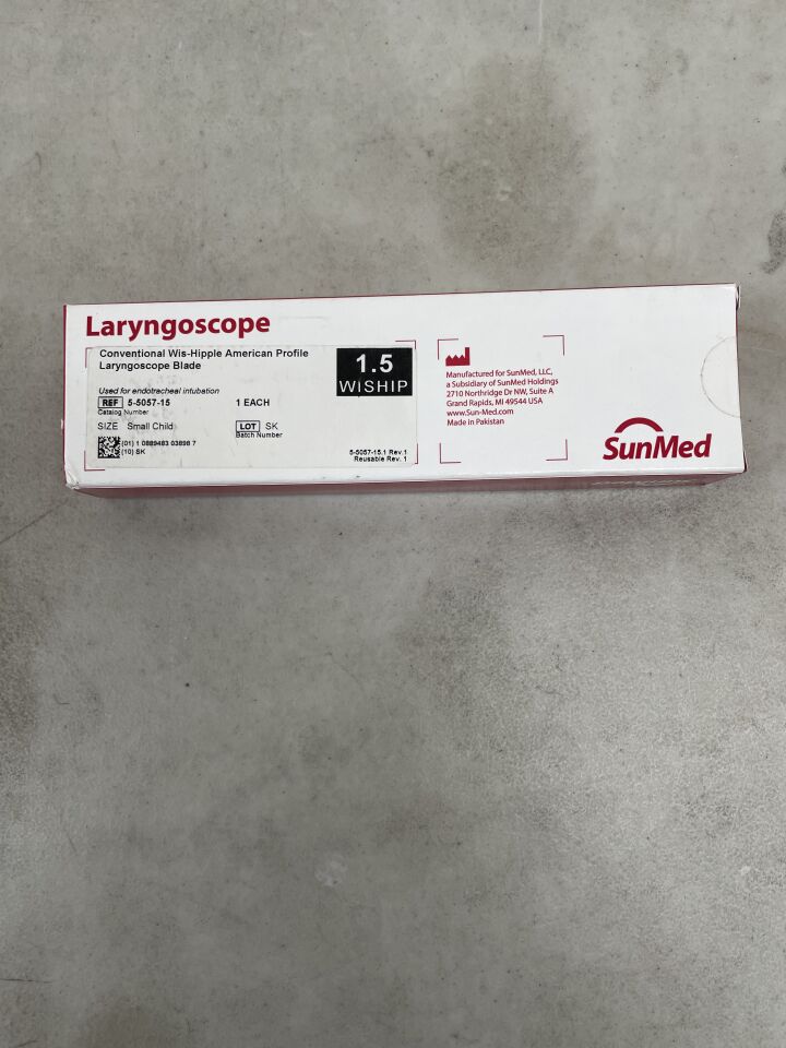 5-5057-15 - SUNMED - Conventional Laryngoscope Blade - Wis-Hipple Blade, Small Child, 115 mm, (BX/1) - ( Expiry Date: 2099-12-31 )