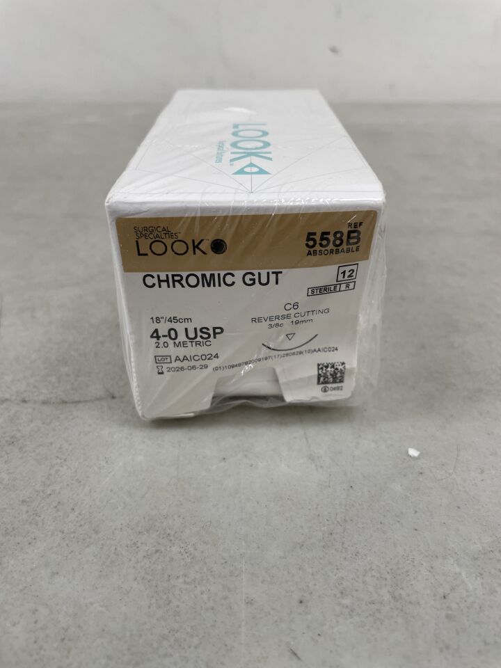 558B - SURGICAL SPECIALTIES - LOOK 4-0 Chromic Gut Dental Suture, 18"/45cm, C6, 18mm 3/8 Circle, (BX/12) - ( Expiry Date: 2026-06-29 )