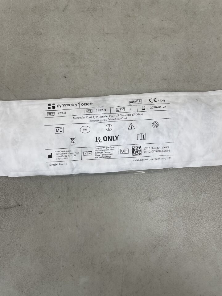 92002 - SYMMETRY SURGICAL - Olsen Monopolar Cord, 1/8" Diameter Pin, TUR Connector 10', (EA) - ( Expiry Date: 2028-01-28 )