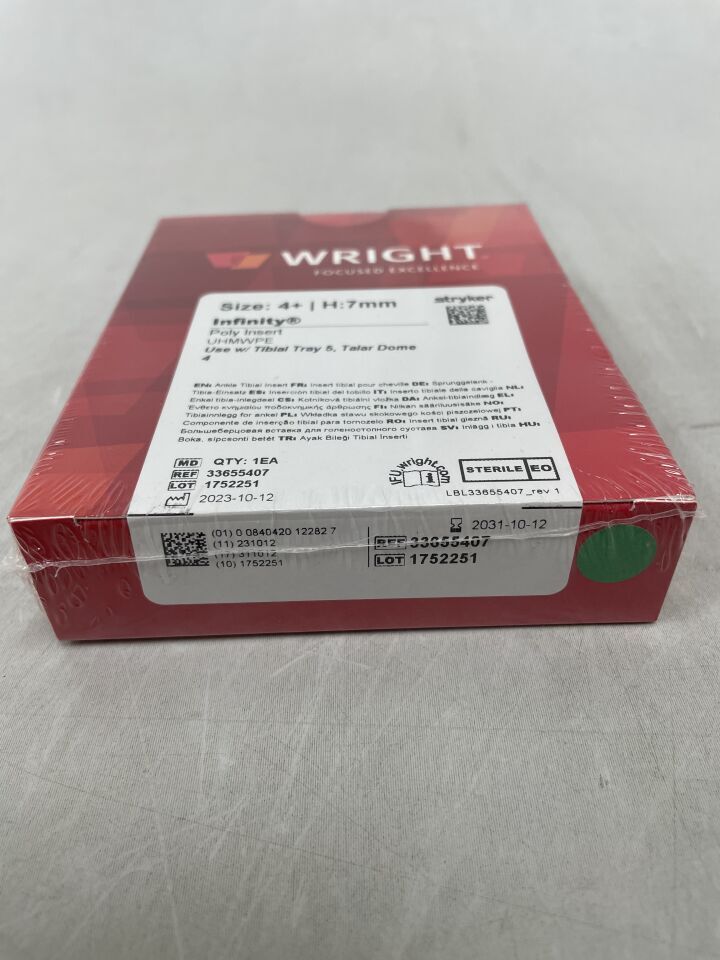 33655407 - WRIGHT MEDICAL - INFINITY Poly Ankle Tibial Insert, Size - 4+, Height - 7mm, (BX/1) - ( Expiry Date: 2031-10-12 )