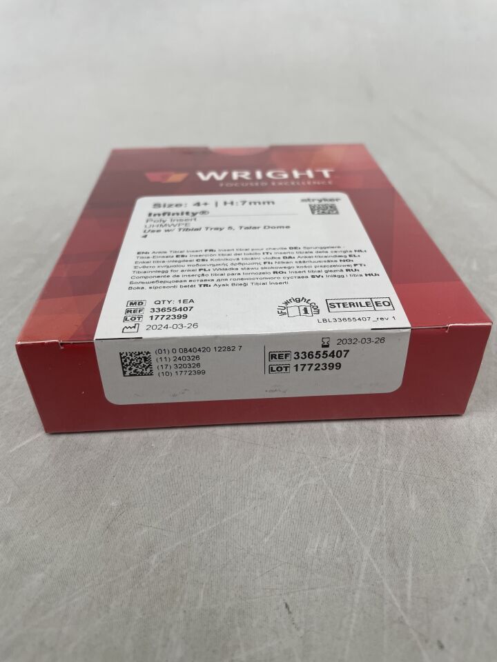 33655407 - WRIGHT MEDICAL - INFINITY Poly Ankle Tibial Insert, Size - 4+, Height - 7mm, (BX/1) - ( Expiry Date: 2032-03-26 )