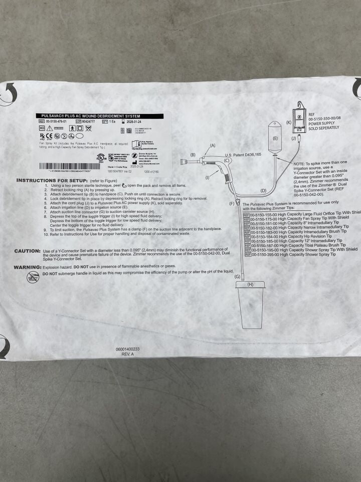 00-5150-476-01 - ZIMMER - PulsaVac Plus AC Fan Spray Kit , ( EA ) - ( Expiry Date : 2028-01-24 )