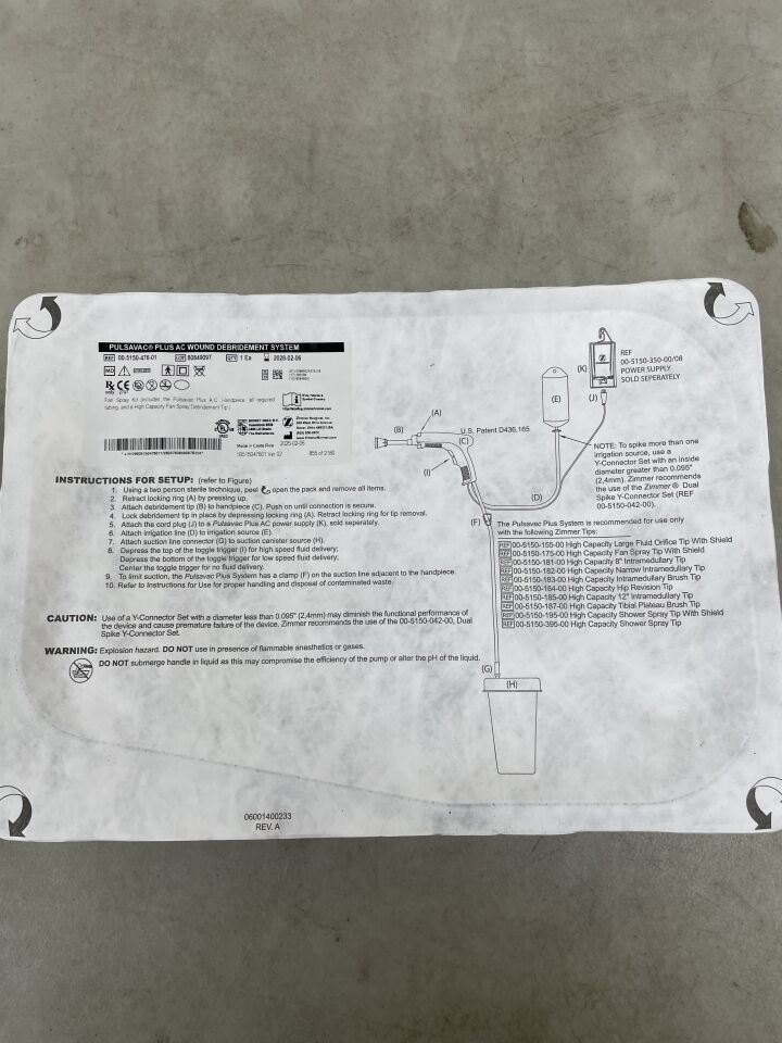00-5150-476-01 - ZIMMER - PulsaVac Plus AC Fan Spray Kit, (EA) - ( Expiry Date: 2028-02-06 )