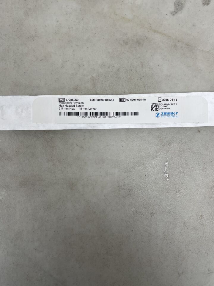 00-5901-035-48 - ZIMMER - Persona System MIS Quad-Sparing Total Knee Headed Screw, 48 mm L , (EA) - ( Expiry Date: 2035-04-18 )