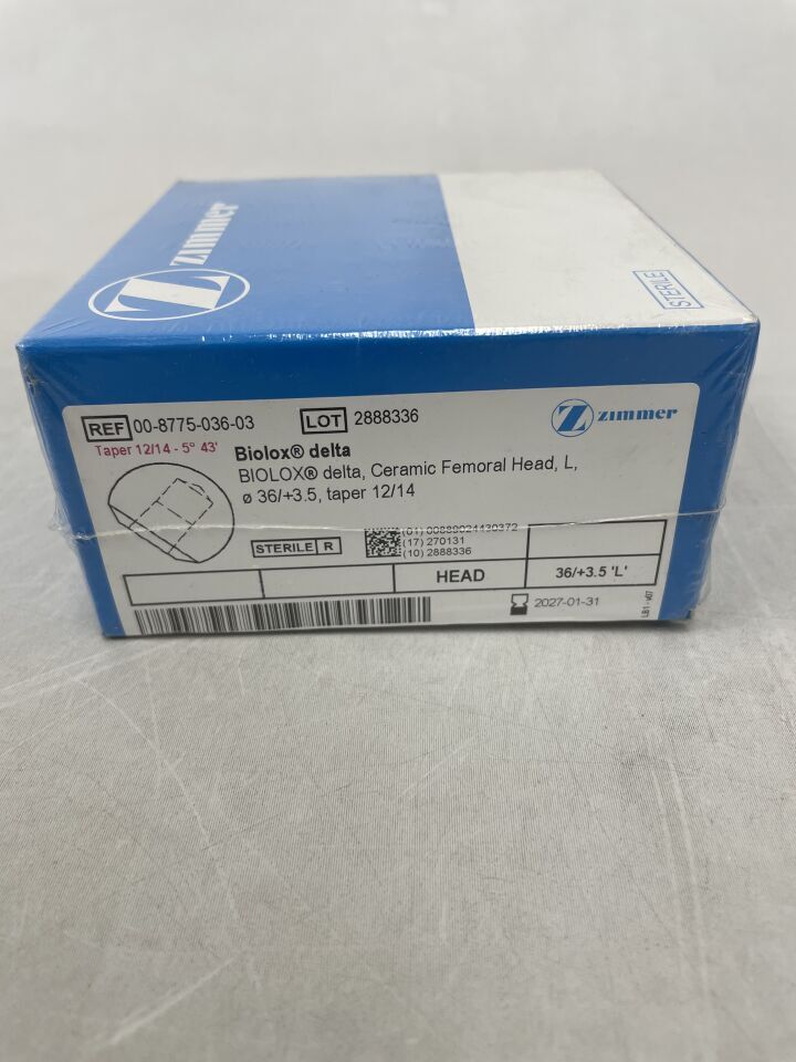 00-8775-036-03 - ZIMMER - Biolox Delta, Ceramic Femoral Head, L, 36/+3.5, Taper 12/14, (BX/1) - ( Expiry Date: 2027-01-31 )