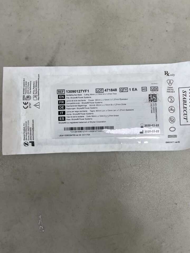 13090127YF1 - ZIMMER - Oscillating Saw Blade 90mm x 13mm x 1.27mm , ( EA ) - ( Expiry Date : 2030-03-22 )