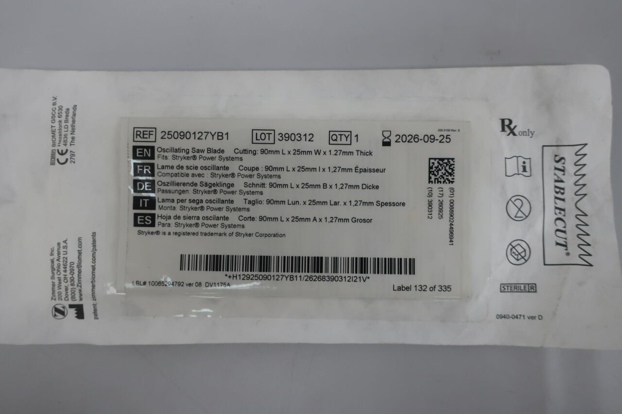 25-0901-27Y-B1 - ZIMMER - blade saw surgical oscillating ribbed 90x25x1.27mm , ( EA ) - ( Expiry Date : 2026-09-25 )