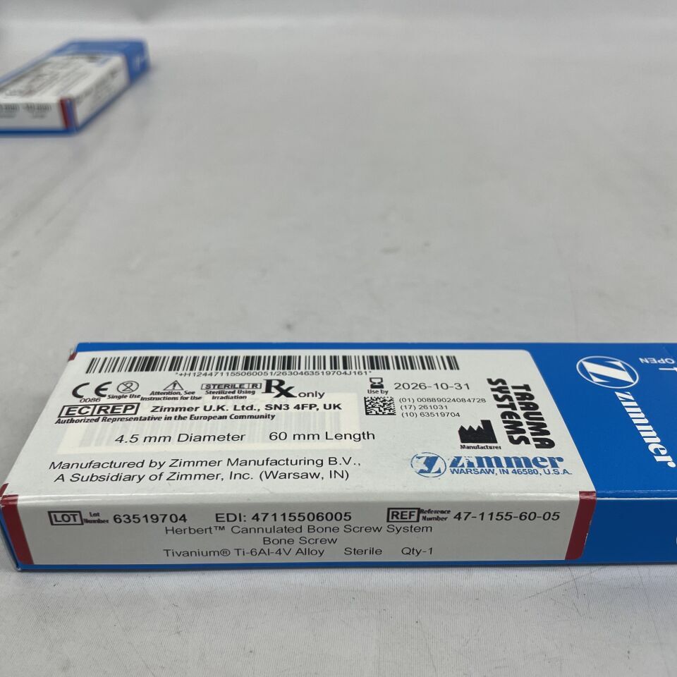 47-1155-60-05 - ZIMMER - Herbert Cannulated Bone Screw System, 4.5mm diameter, 60mm length , ( BX/1 ) - ( Expiry Date : 2026-10-31 )