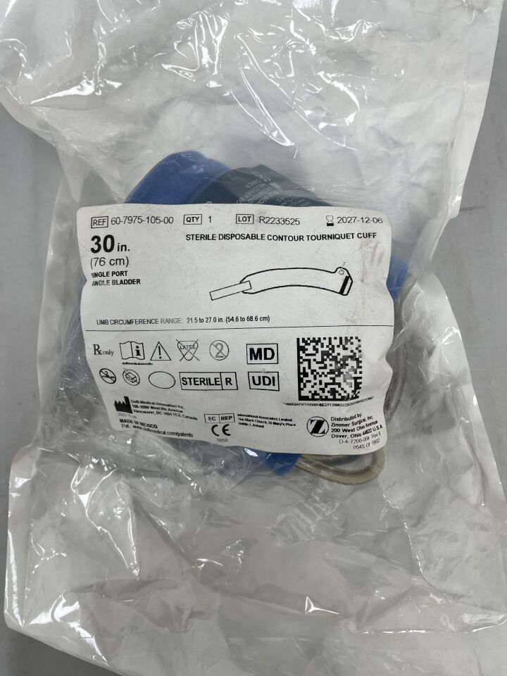 60-7975-105-00 - ZIMMER - Tourniquet Cuff, 30 in. Length, Contour, Single-Port, PLC Connector Type , ( EA ) - ( Expiry Date : 2027-12-06 )
