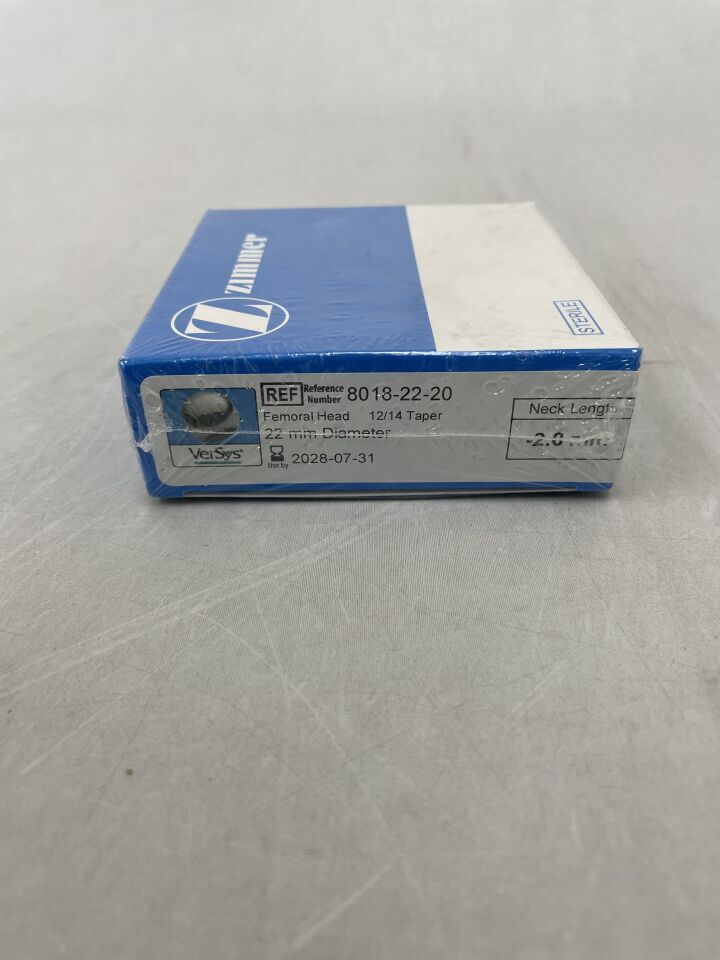 8018-22-20 - ZIMMER - VerSys Hip System Femoral Head 12/14 Taper, 22mm Diameter, -2.0mm Neck Length, (BX/1) - ( Expiry Date: 2028-07-31 )
