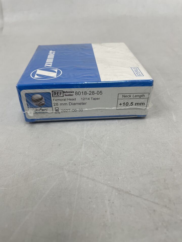 8018-28-05 - ZIMMER - VerSys Hip System Femoral Head 12/14 Taper, 28mm Diameter, +10.5mm Neck Length , ( BX/1 ) - ( Expiry Date : 2027-06-30 )