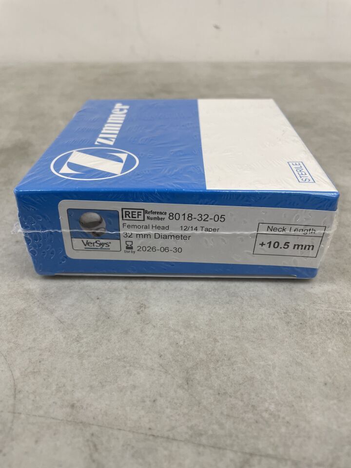 8018-32-05 - ZIMMER - VerSys Hip System Femoral Head 12/14 Taper, 32mm Diameter, +10.5mm Neck Length, (BX/1) - ( Expiry Date: 2026-06-30 )