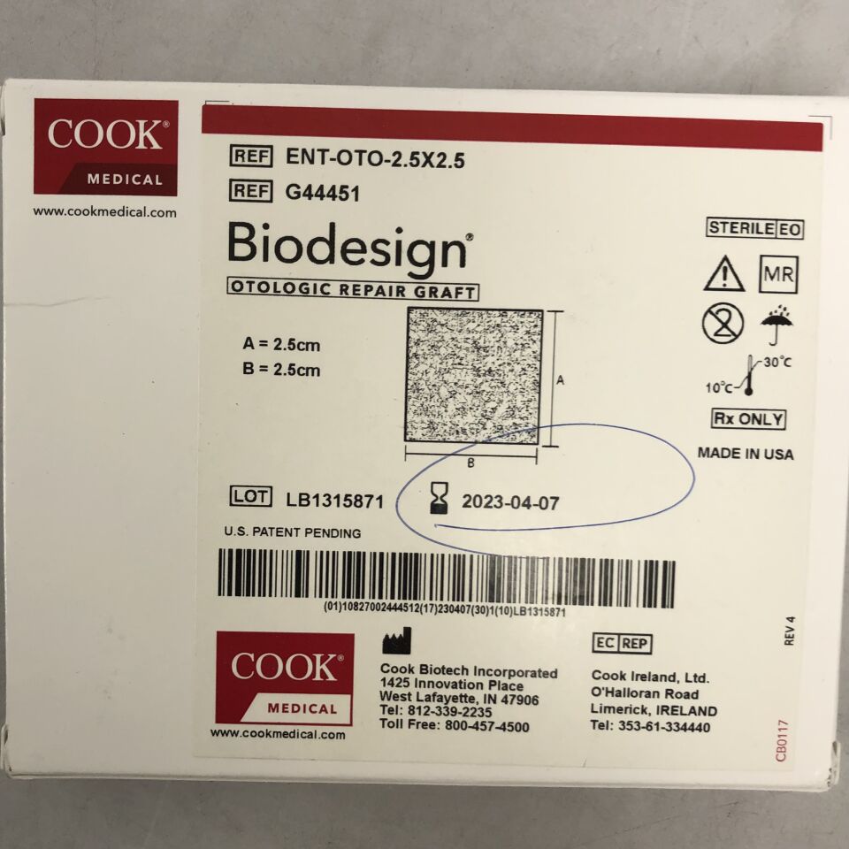 G44451 - COOK - Biodesign Otologic Repair Graft, 2.5cm x 2.5cm, (BX/1) - ( Expiry Date: 2025-08-21 )