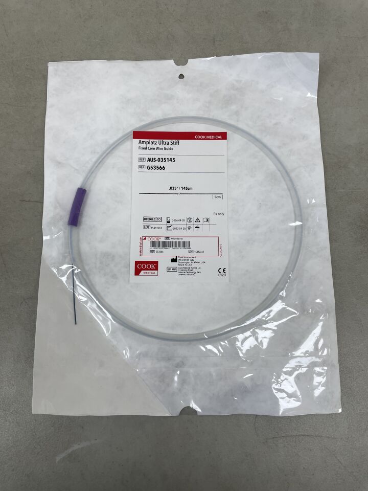 G53566 - COOK - Amplatz Fixed Core Wire Guide, Ultra Stiff 0.035" x 145cm, (EA) - ( Expiry Date: 2026-04-28 )