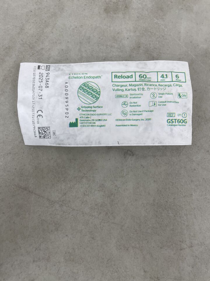 GST60G - ETHICON - Echelon Endopath Stapler Reload with Gripping Surface Technology, Green, 4.1 Open x 2 mm Closed Height, (EA) - ( Expiry Date: 2025-07-31 )