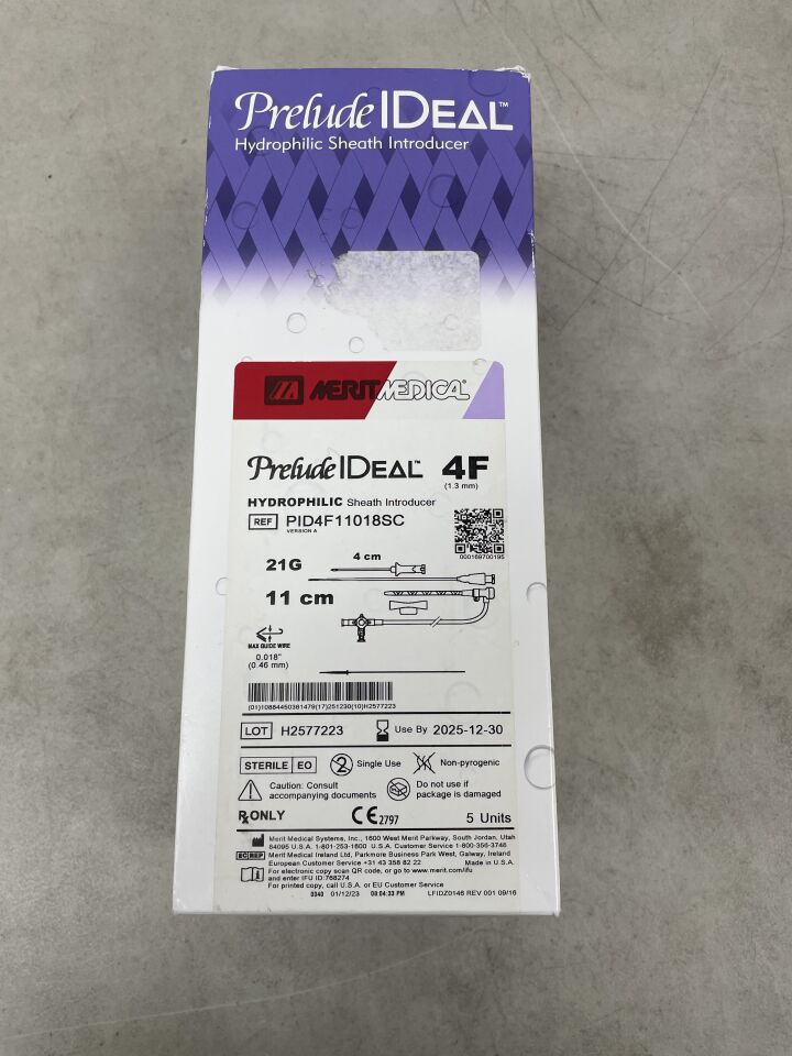 PID4F11018SC - MERIT MEDICAL - Prelude IDeal Hydrophilic Sheath Introducer, 4F x 11cm, (BX/5) - ( Expiry Date: 2025-12-30 )