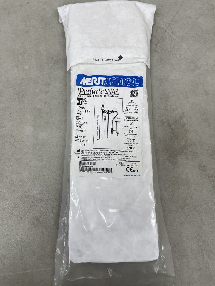 PLS-2508 - MERIT MEDICAL - Prelude Snap Splittable Sheath Introducer w/0.038" Guidewire 8F x 25cm w/Sideport, (EA) - ( Expiry Date: 2025-08-23 )