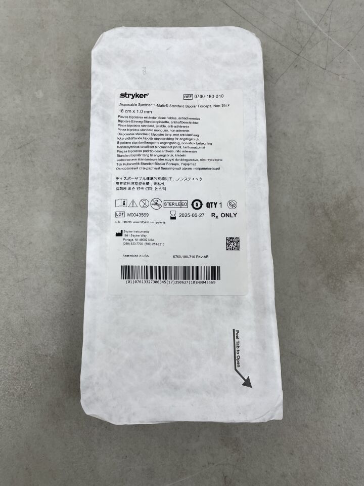 6760-180-010 - STRYKER - Spetzler-Malis Standard 7" Bipolar Forceps, 1.0mm, (EA) - ( Expiry Date: 2025-06-27 )