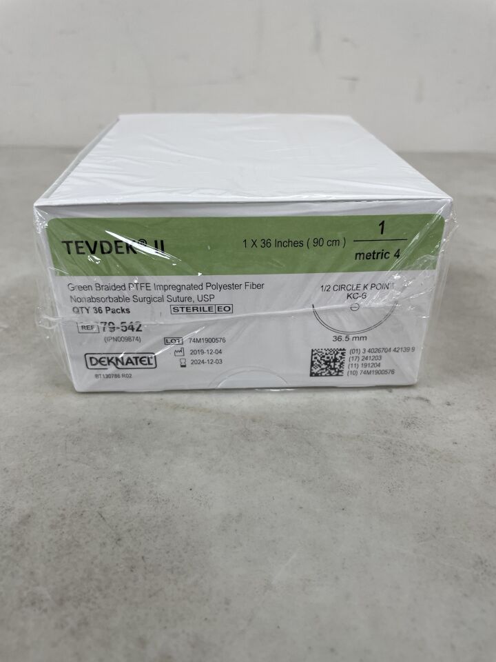 79-542 - TELEFLEX - Deknatel Tevdek II Sutures, KC-6, 1N, 36", 1/2 circle K Point KC-6 needle, (BX/12) - ( Expiry Date: 2024-12-03 )