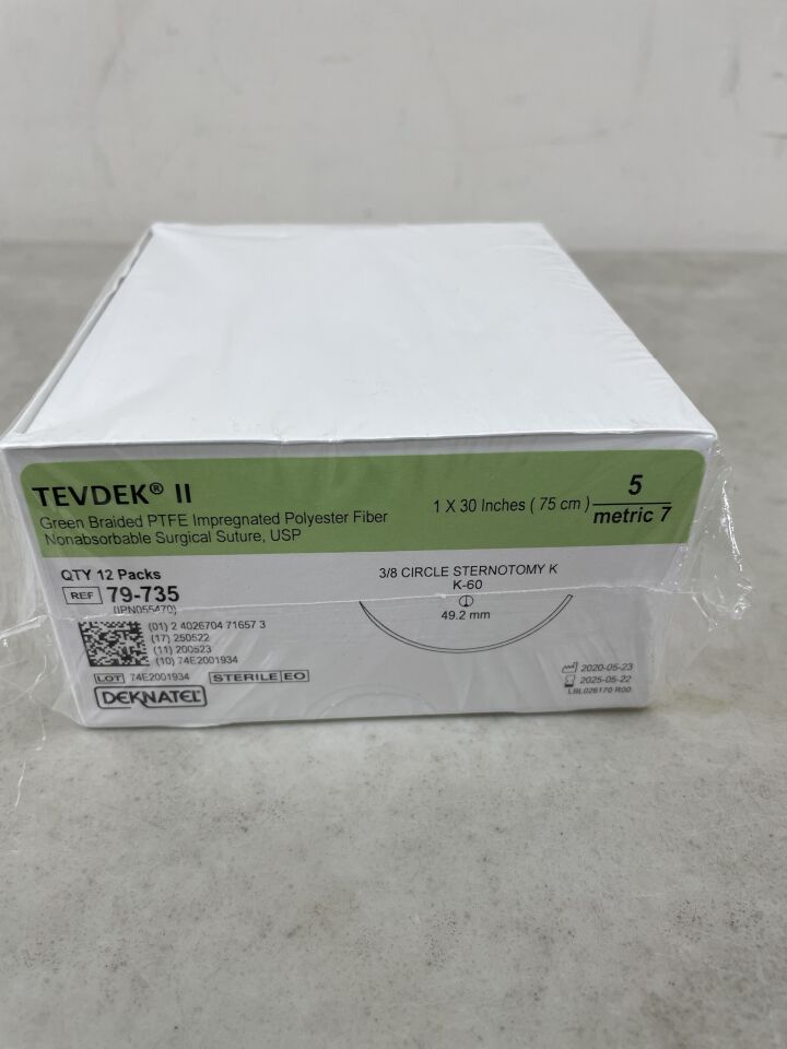 79-735 - TELEFLEX - Tevdek Braided Suture, Green, Size 5, 30", K-60 Needle, (BX/12) - ( Expiry Date: 2025-05-22 )