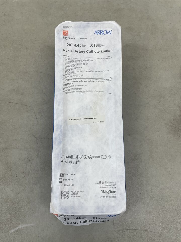 AK-04020 - TELEFLEX - Arrow Radial Artery Catheterization Kit 20G x 4.45cm, (EA) - ( Expiry Date: 2026-04-30 )