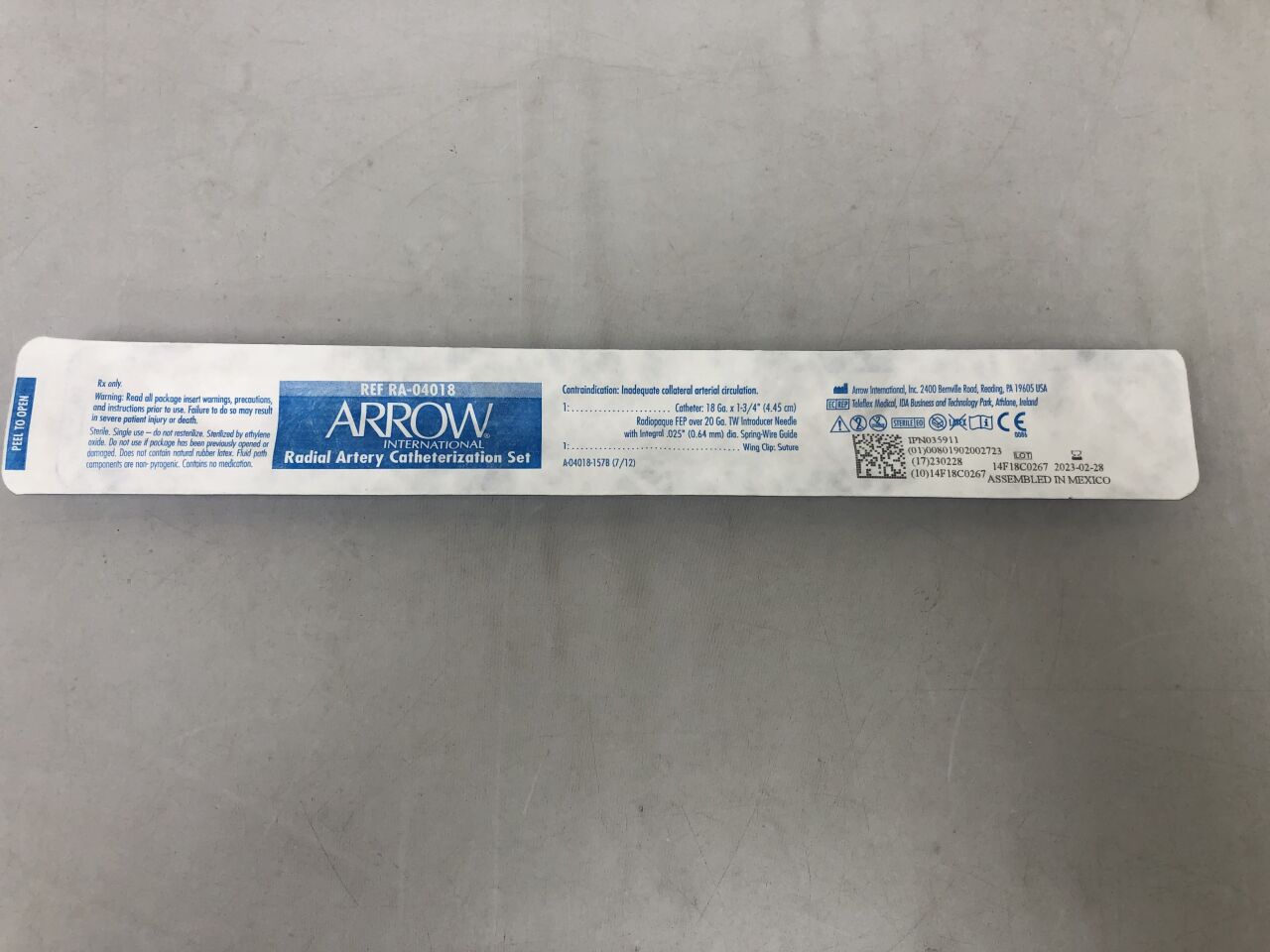 RA-04018 - TELEFLEX - Arrow Radial Artery Catheterization Set, 18G, (EA) - ( Expiry Date: 2023-02-28 )