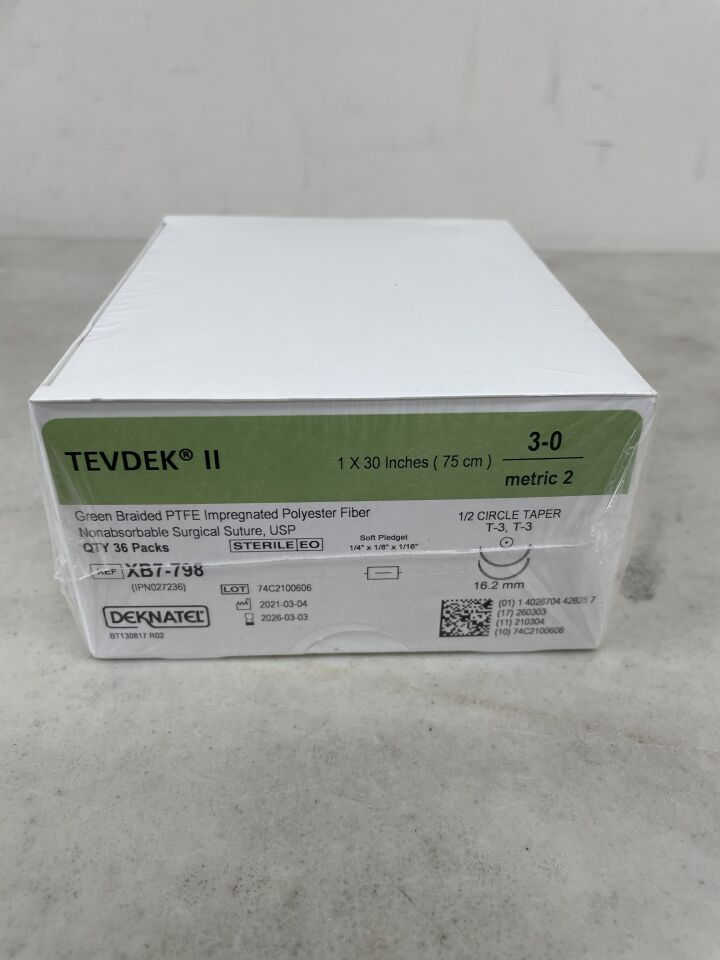 XB7-798 - TELEFLEX - Tevdek Green Braided Suture 3-0 T-3 2N 30" PSM 1/8" x 1/4", (BX/36) - ( Expiry Date: 2026-03-03 )