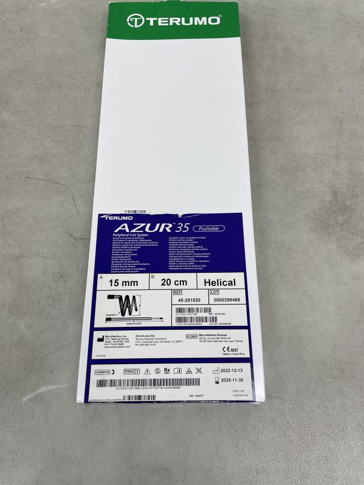 45-251520 - TERUMO - Azur 35 Pushable Peripheral Coil System, 15mm implant height, 20cm implant length, Helical, (BX/3) - ( Expiry Date: 2025-11-30 )