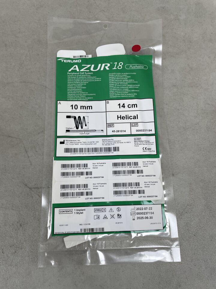 45-281014 - TERUMO - Azur 18 Pushable Peripheral Coil System, Helical, 10mm x 14cm, (EA) - ( Expiry Date: 2025-06-30 )