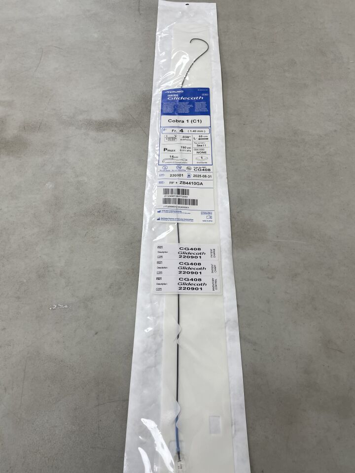 CG408 - TERUMO - Radifocus Glidecath Angiographic Catheter - Cobra 1 (C1) - Small - 4Fr x .038" x 65cm, (EA) - ( Expiry Date: 2025-08-31 )