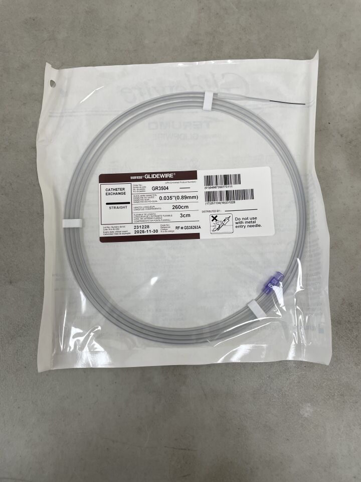 GR3504 - TERUMO - Radifocus Glidewire - Straight - .035" x 260cm x 3cm, (EA) - ( Expiry Date: 2025-11-30 )
