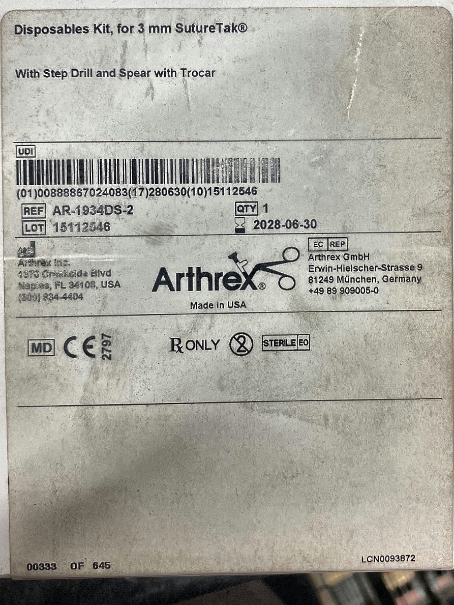 AR-1934DS-2 - ARTHREX - Instruments Kit for 3 mm SutureTak Suture Anchor, (BX/1)