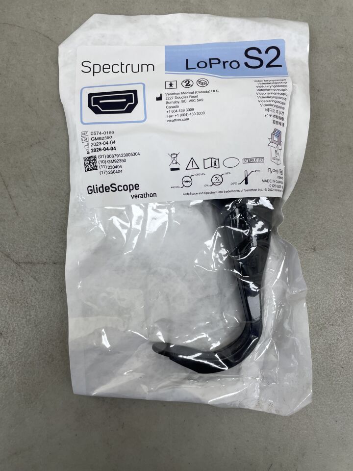 0574-0166 - VERATHON MEDICAL - GlideScope Spectrum Video Laryngoscope LoPro S2 (Hyperangle), (EA) - ( Expiry Date: 2026-04-04 )