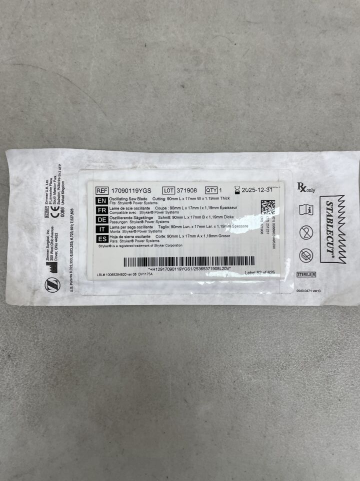 17090119YGS - ZIMMER - Oscillating Saw Blades, 17 x 90 x 1.19mm, (EA) - ( Expiry Date: 2025-12-31 )