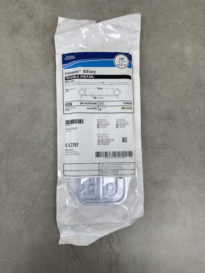 3230 - BOSTON SCIENTIFIC - Advanix Biliary Stent - Double Pigtail - 10Fr x 12cm, (EA) - ( Expiry Date: 2025-10-08 )