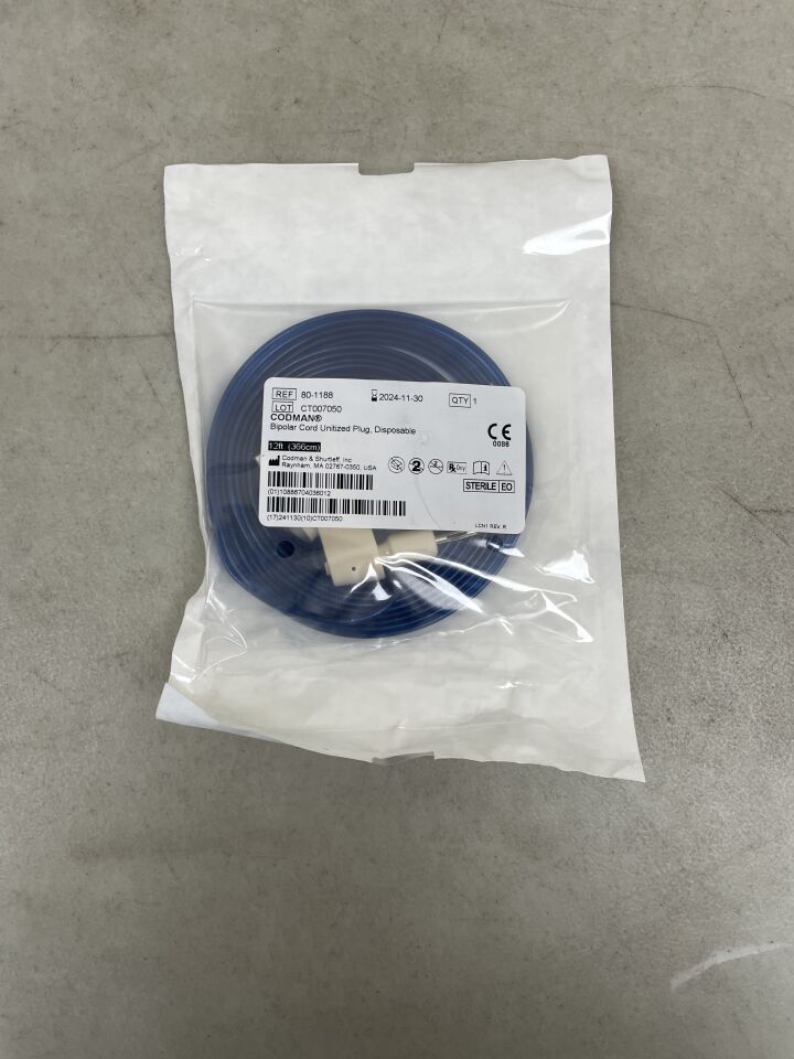 80-1188 - CODMAN - Bipolar Cord Unitized Plug, Disposable 12ft. (366cm), (EA) - ( Expiry Date: 2024-11-30 )