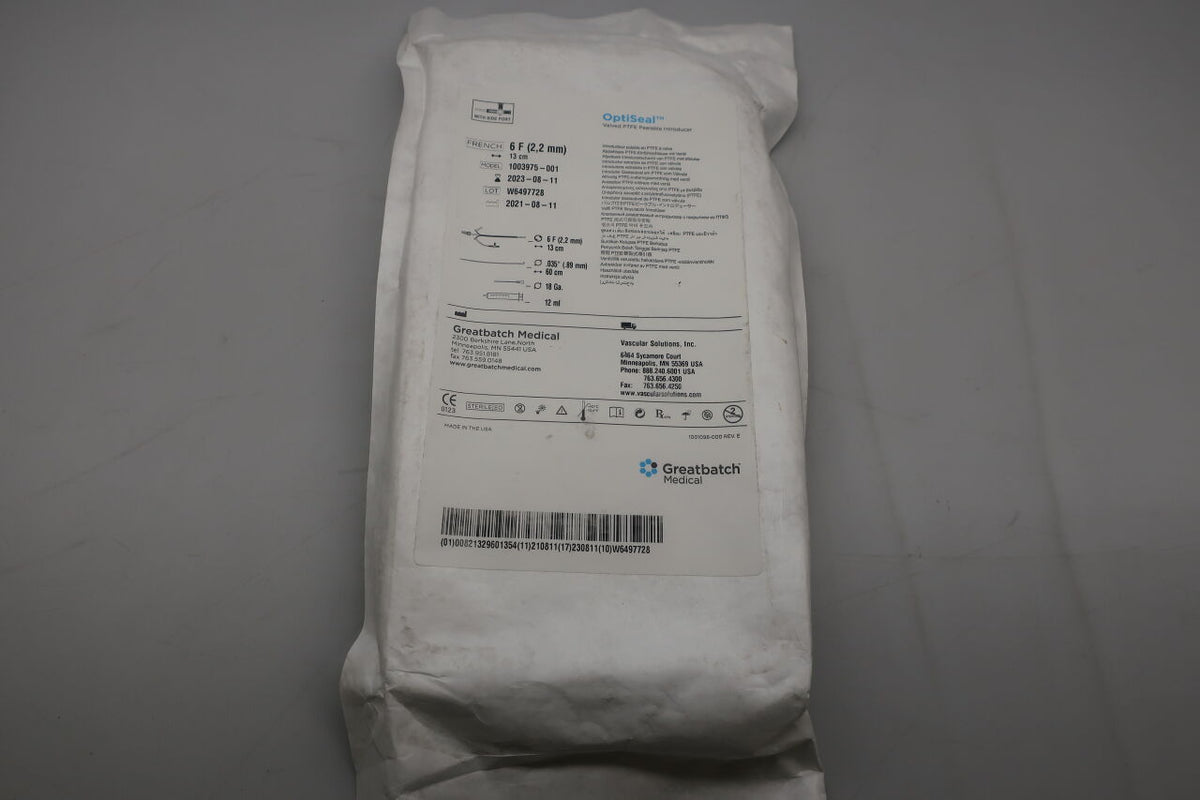 1003975-001 - GREATBATCH - OptiSeal Valved Peelable Introducer Kit 6F x 13cm, (EA)