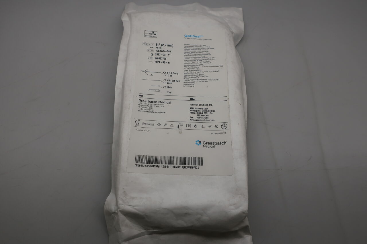 1003975-001 - GREATBATCH - OptiSeal Valved Peelable Introducer Kit 6F x 13cm, (EA) - ( Expiry Date: 2025-02-21 )