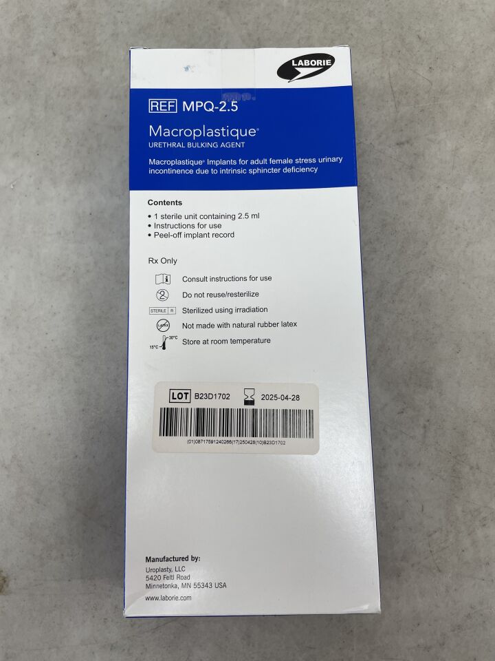 MPQ-2.5 - LABORIE - Cogentix Macroplastique Urethral Bulking Agent 2.5ml, (BX/1) - ( Expiry Date: 2025-04-28 )