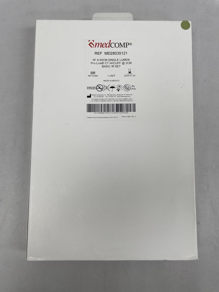 MD28035121 - MEDCOMP - Pro-Line CT CVC 5F x 60cm Single Lumen, Basic Kit (Cuff 2cm From Hub), (BX/1) - ( Expiry Date: 2025-11-09 )