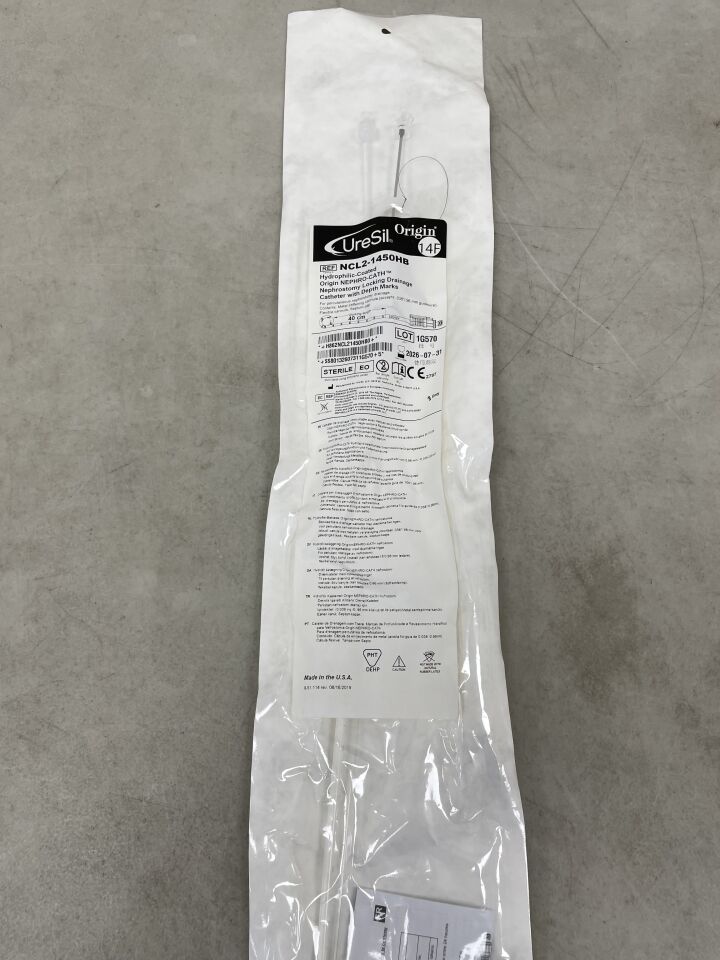 NCL2-1450HB - URESIL - Origin NEPHRO-CATH Nephrostomy Drainage Catheter Kit w/Locking Pigtail 14F / 40cm, (EA) - ( Expiry Date: 2026-07-31 )
