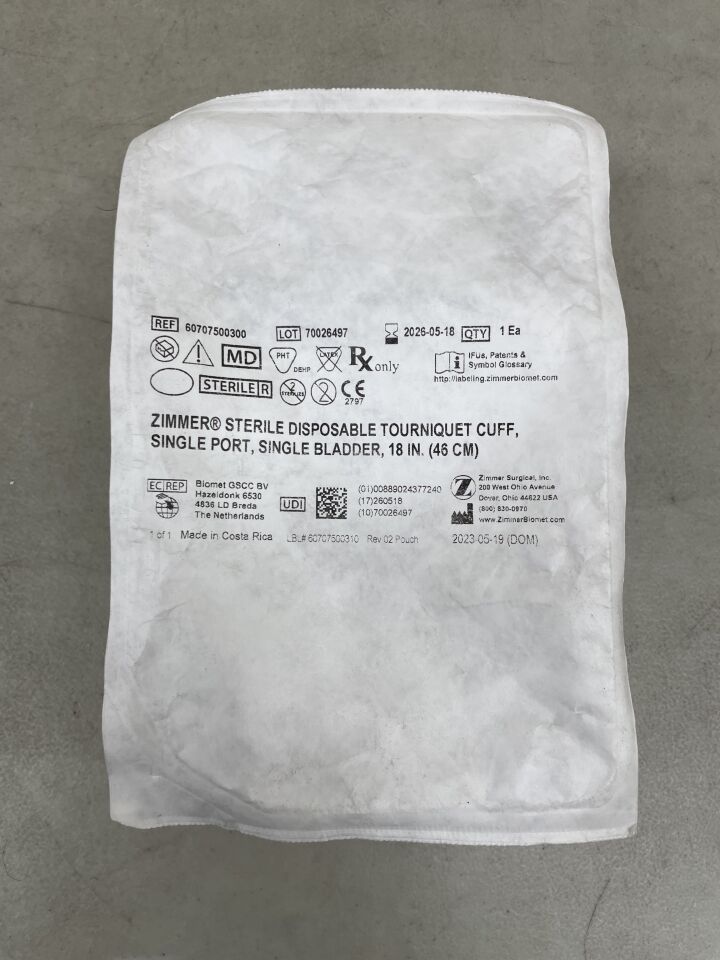 60707500300 - ZIMMER - A. T.S. Disposable Cuff 18", Single Port, Single Bladder, (EA) - ( Expiry Date: 2026-05-18 )