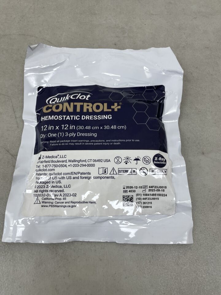 4030 - Z-MEDICA - QuikClot Control+ Hemostatic Dressing 12" x 12", (EA) - ( Expiry Date: 2026-12-15 )
