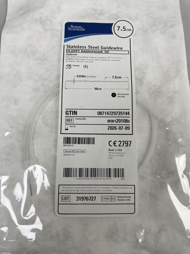 20108 - BOSTON SCIENTIFIC - Stainless Steel Guidewire Floppy Radiopaque Tip Guidewire, 7.5cm, (EA) - ( Expiry Date: 2026-07-09 )